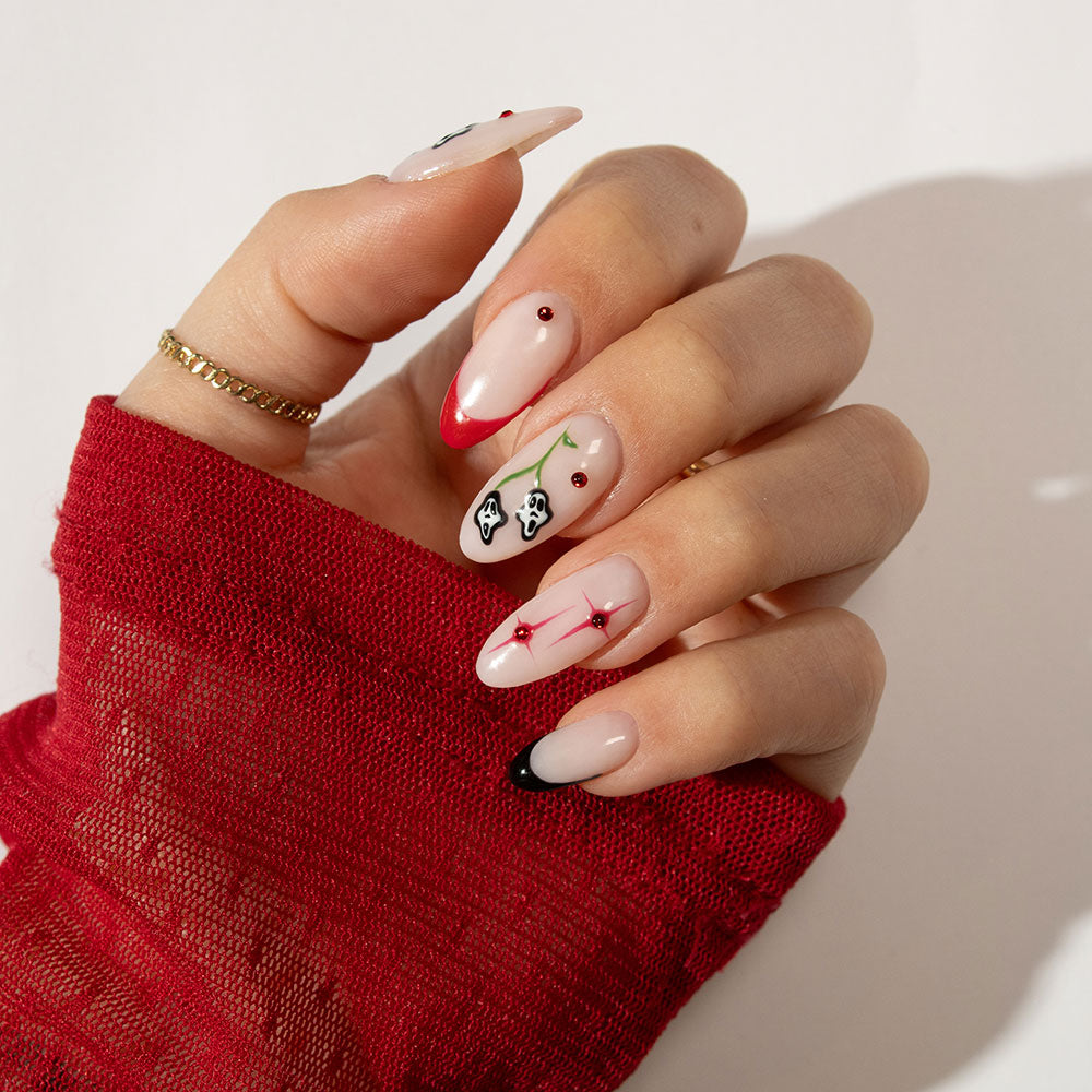 Gelous Red Rhinestone Nail Art Set product photo - photographed in New Zealand on model