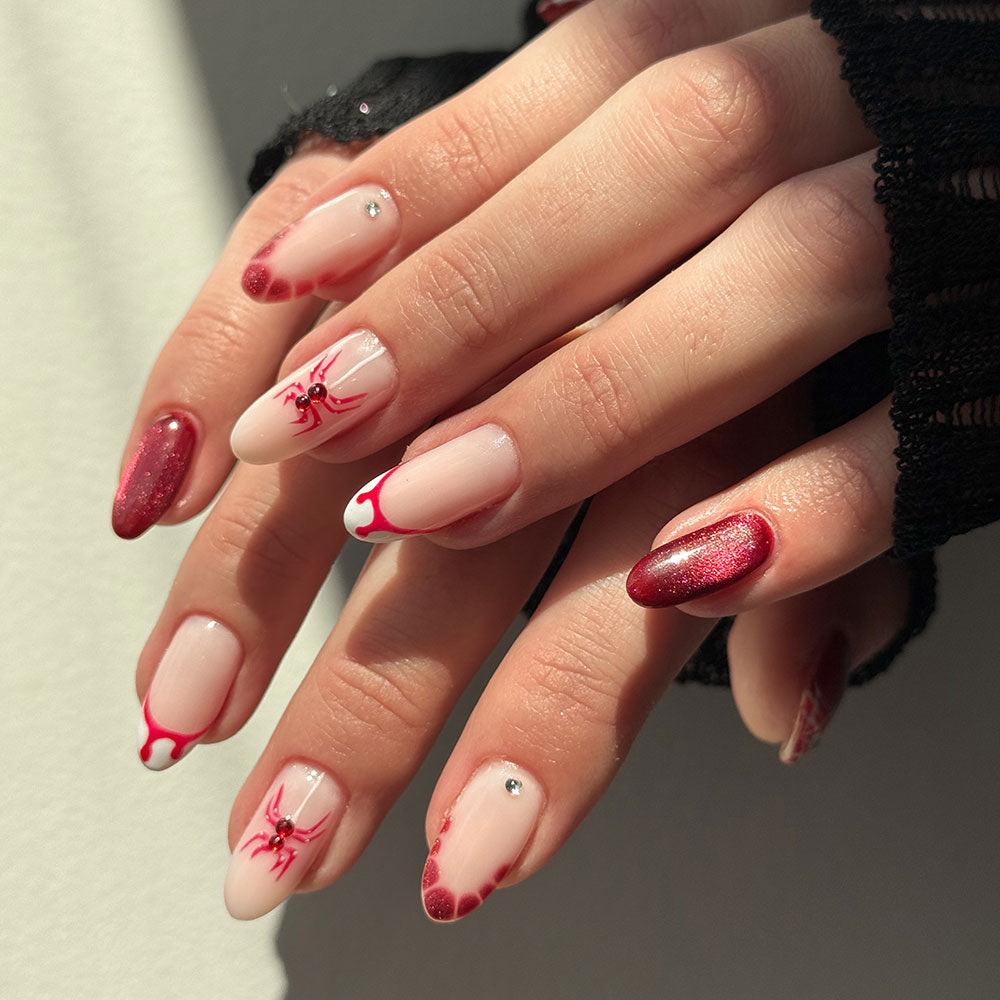 Gelous Red Rhinestone Nail Art Set product photo - photographed in New Zealand on model