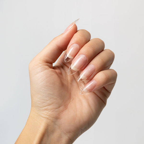 Nails after applying Gelous Nail Tips with Clear Rubber Base Coat - photographed in New Zealand on model
