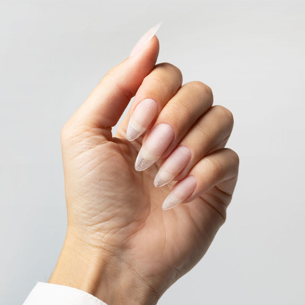 Prepped nails after applying Gelous Nail Tips with Clear Rubber Base Coat - photographed in New Zealand on model