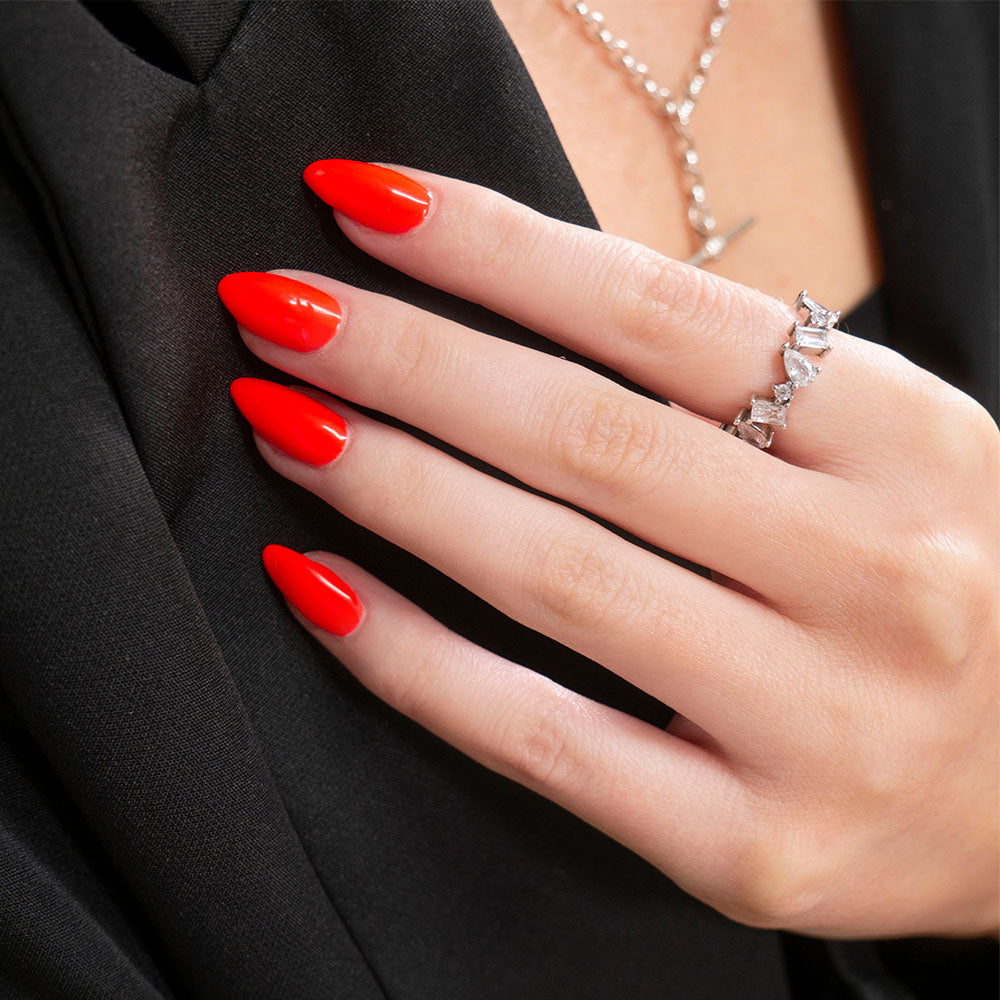 Gelous Lady in Red gel nail polish on model - photographed in New Zealand