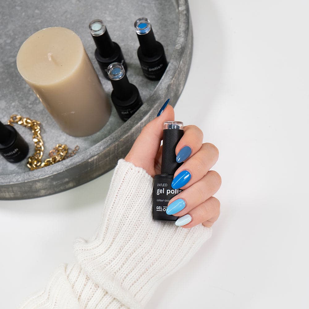 Gelous Blues gel nail polish pack - photographed in New Zealand on model