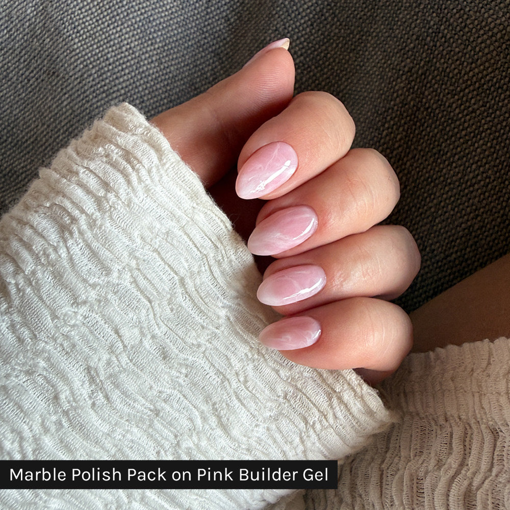 Gelous gel nail polish Marble Polish Pack on Pink Builder Gel - photographed in New Zealand on model