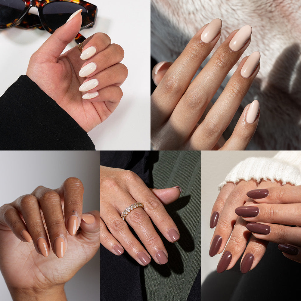 Gelous gel nail polish Nudes &amp; Browns Ultimate Starter Kit - photographed in New Zealand on models
