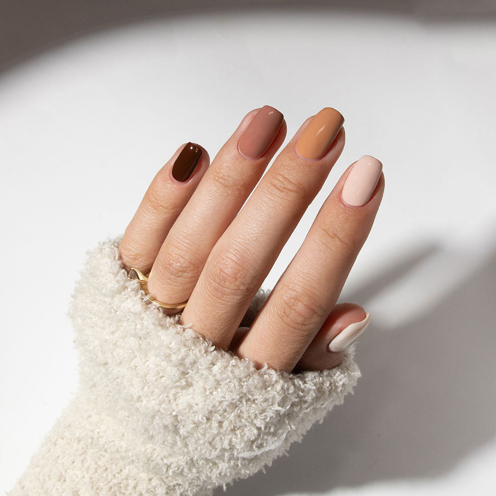 Gelous gel nail polish Nudes &amp; Browns Ultimate Starter Kit - photographed in New Zealand on model