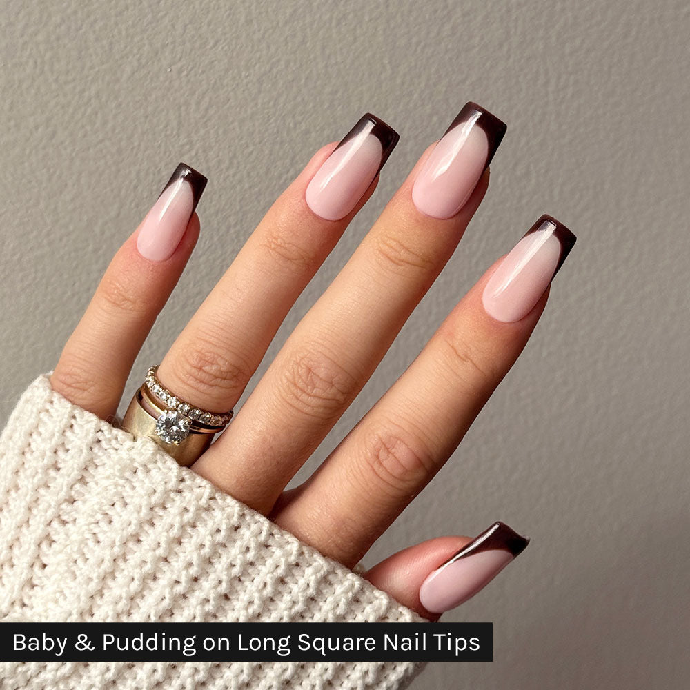 Gelous Long Square Nail Tips - photographed in New Zealand on model
