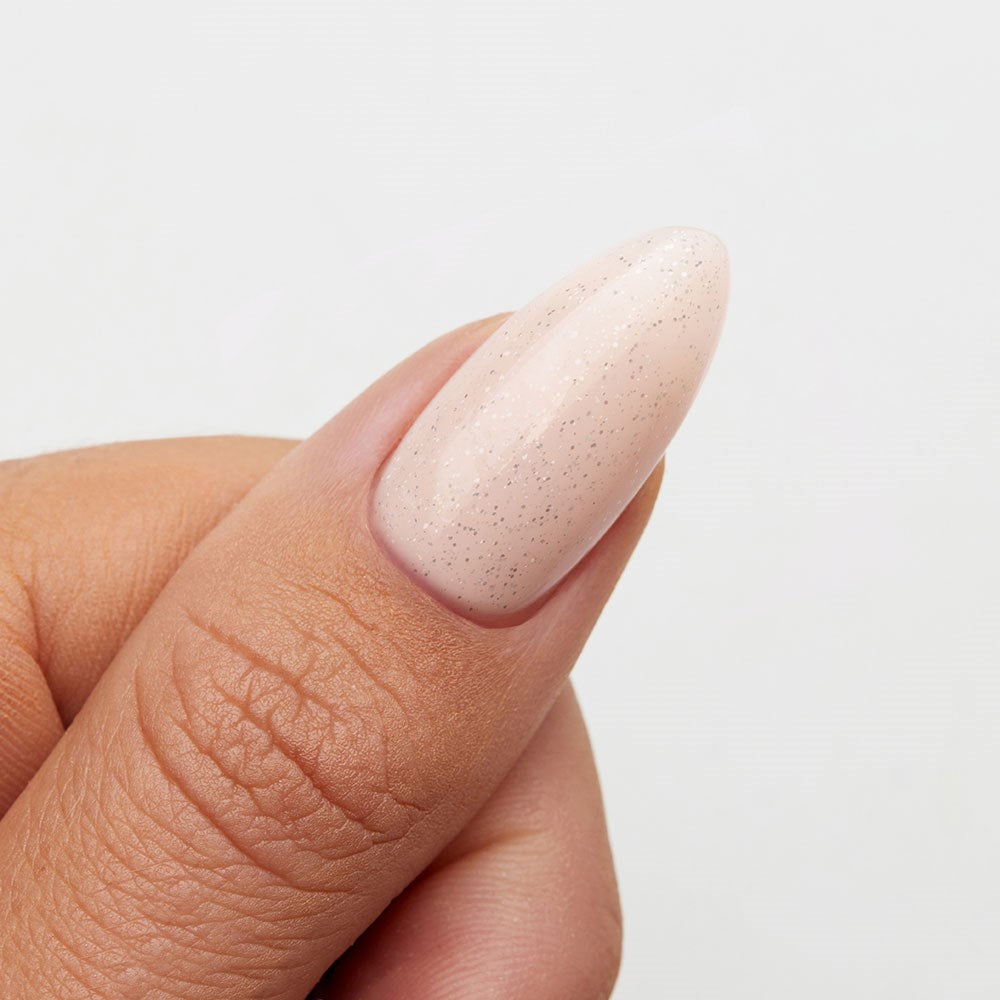 Gelous Fine Glitter Top Coat gel nail polish on model - photographed in New Zealand