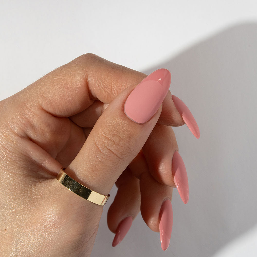 Gelous Matte Top Coat on Muddy Rose gel nail polish glossy French tips - photographed in New Zealand on model