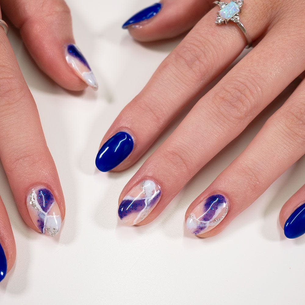 Gelous Blooming Gel and Cobalt gel nail polish for marble nail art - photographed in New Zealand on model