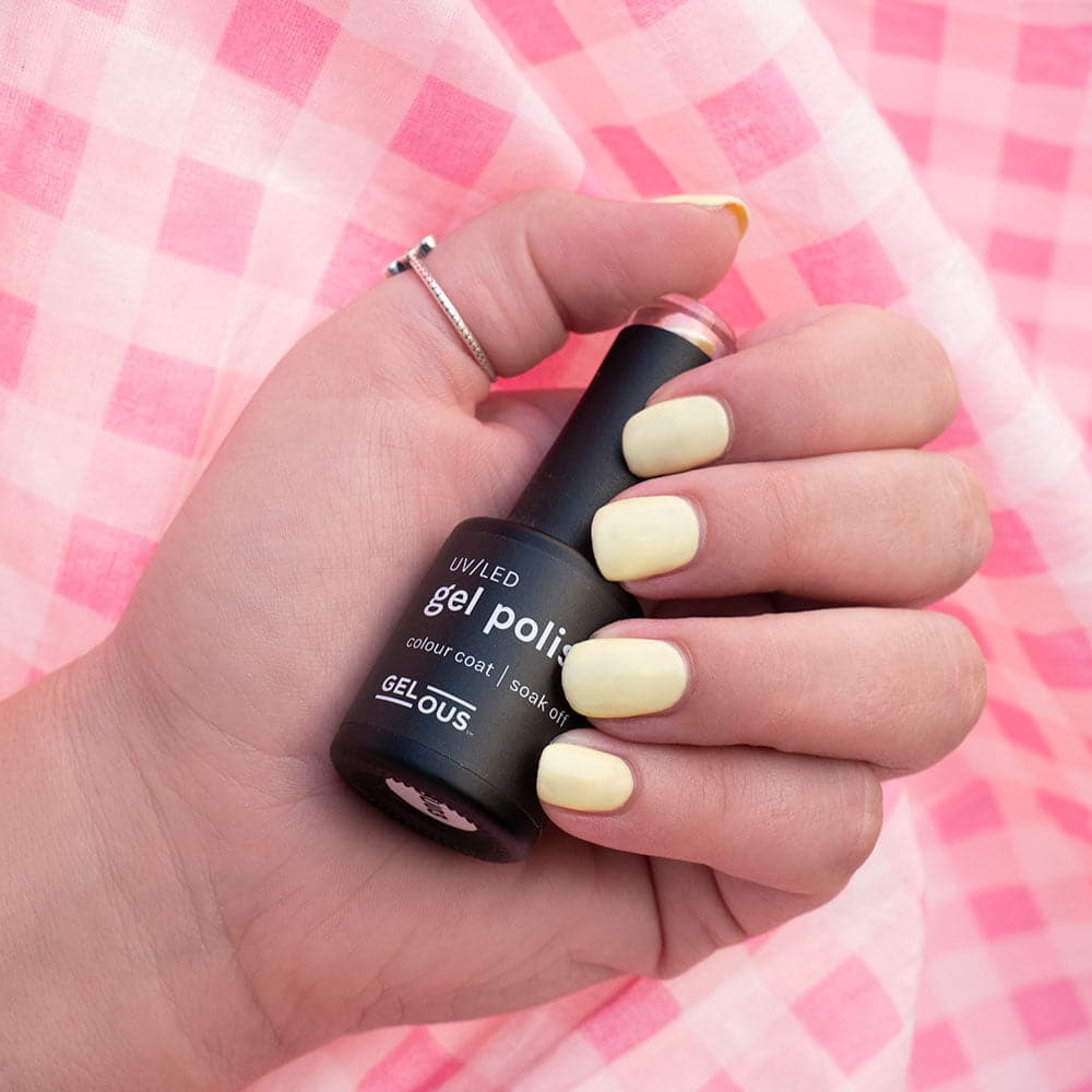 Gelous Custard Cream gel nail polish - photographed in New Zealand on model