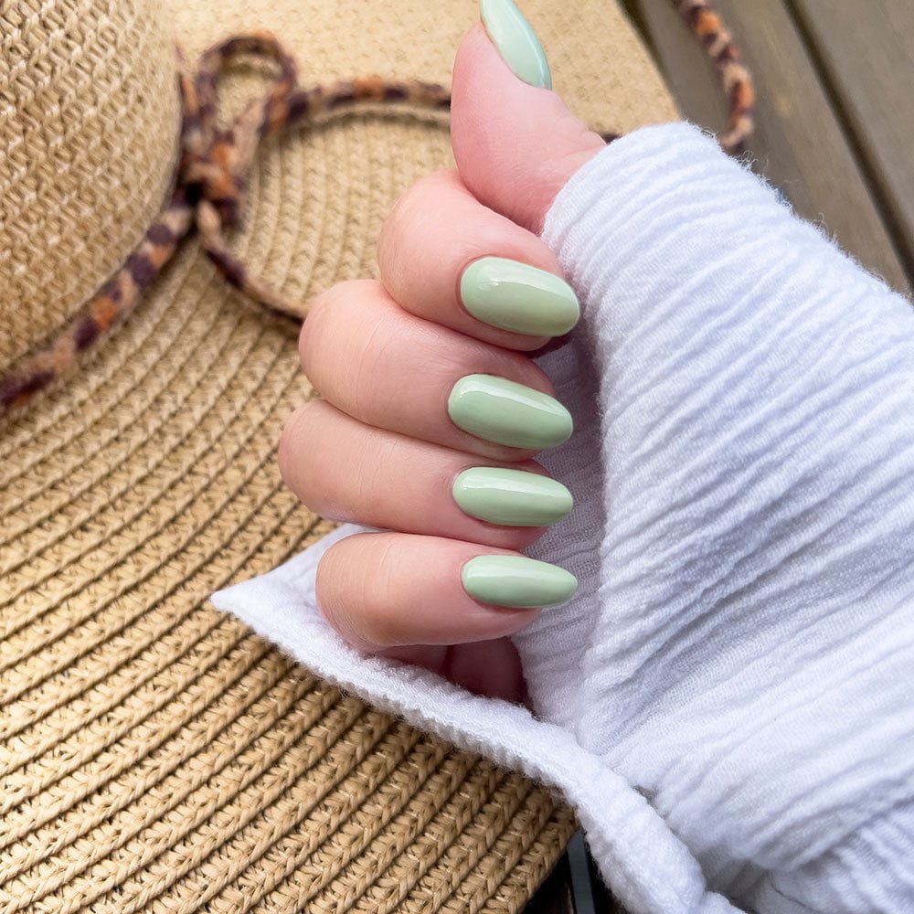 Gelous Matcha gel nail polish - photographed in New Zealand on model
