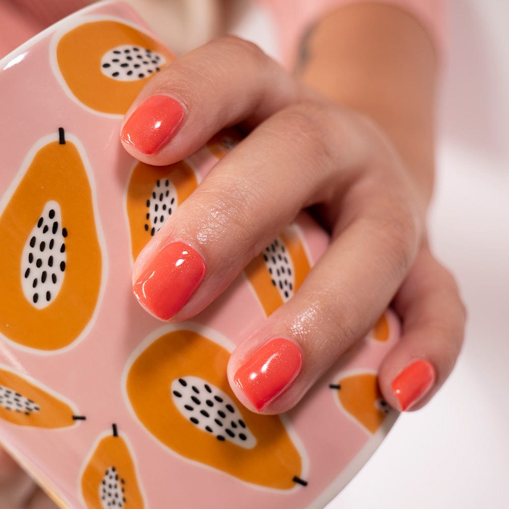 Gelous Papaya gel nail polish - photographed in New Zealand on model