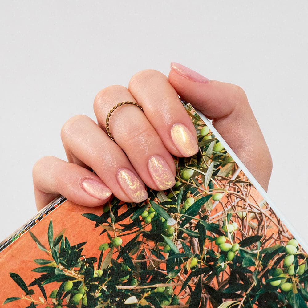 Gelous Pearlescent Rose Quartz gel nail polish - photographed in New Zealand on model