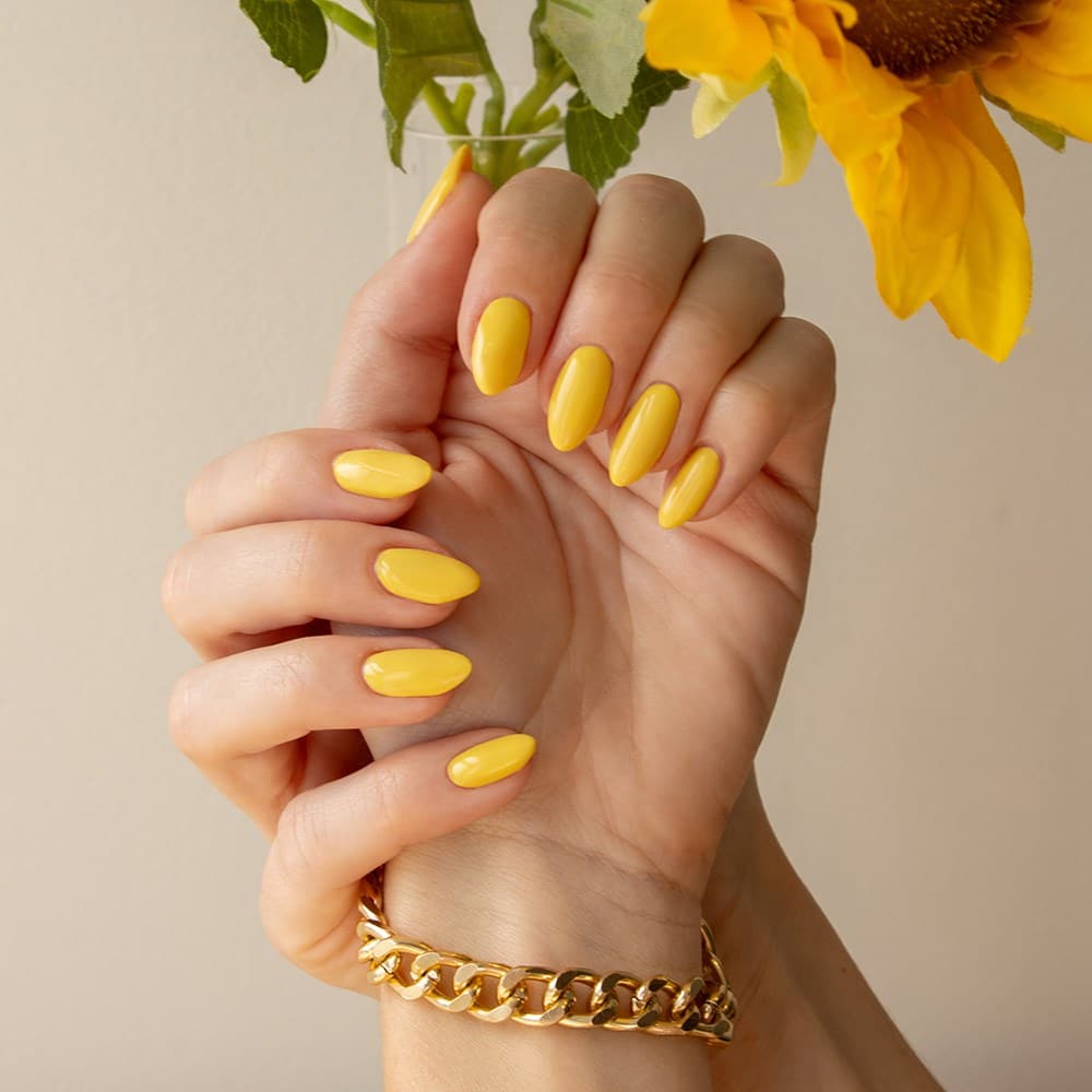 Gelous Sunflower gel nail polish - photographed in New Zealand on model
