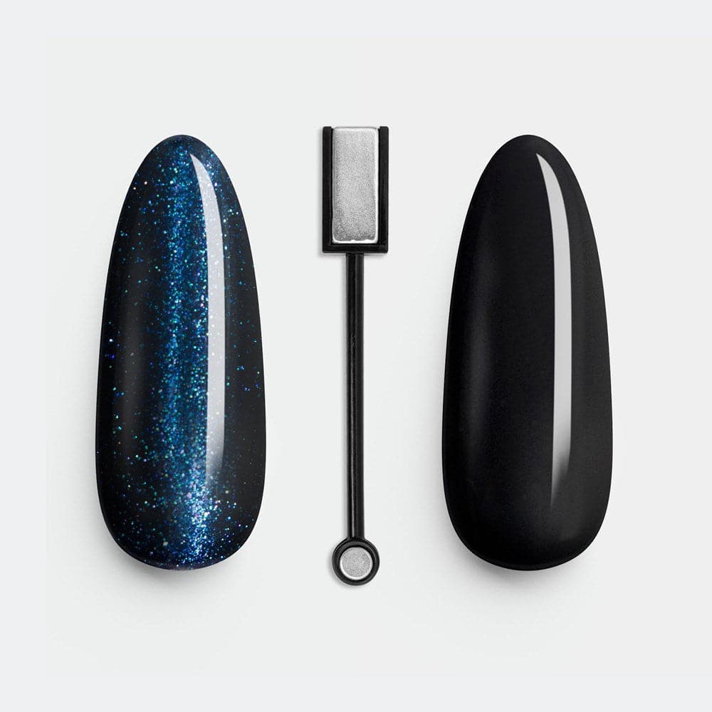 Gelous Fantasy Time Traveller and Black Out gel nail polish swatch with Nail Art Magnet - photographed in New Zealand