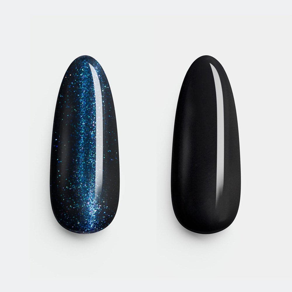 Gelous Fantasy Time Traveller and Black Out gel nail polish swatch - photographed in New Zealand