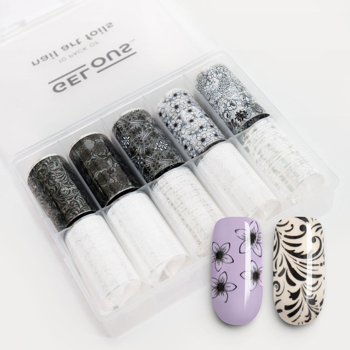 Gelous Black &amp; White Patterned Nail Art Foils product photo - photographed in New Zealand