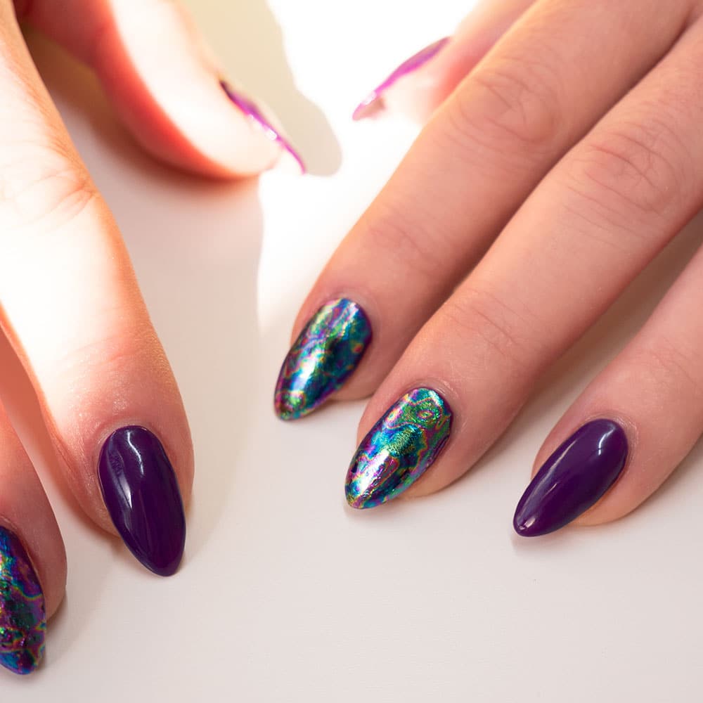 Gelous Colourful Iridescence Nail Art Foils - photographed in New Zealand on model