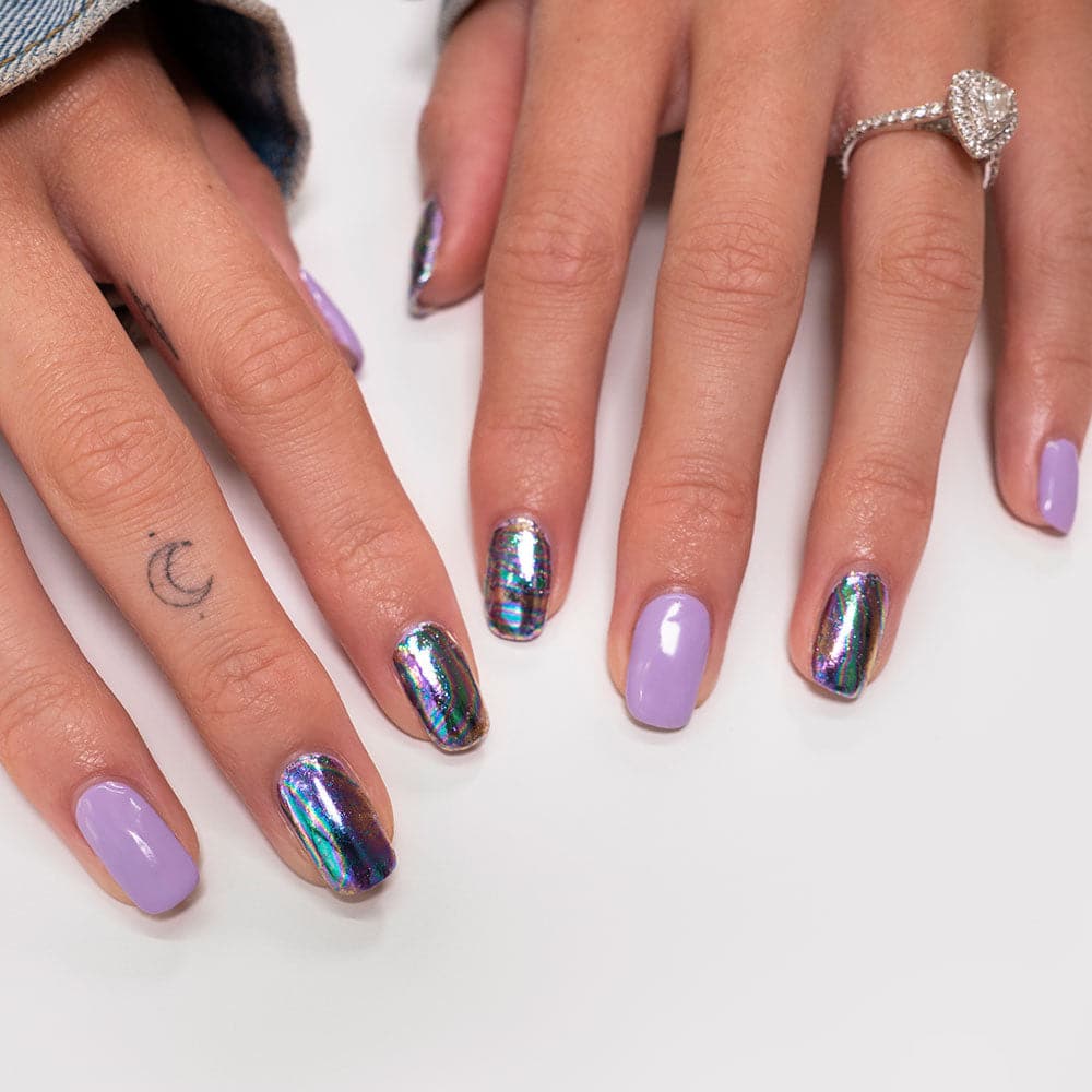 Gelous Iridescence Nail Art Foils - photographed in New Zealand on model