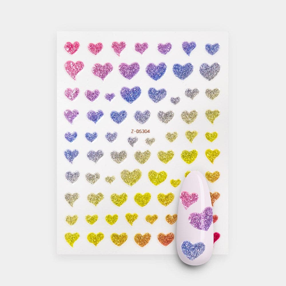 Rainbow Glitter Hearts Nail Stickers