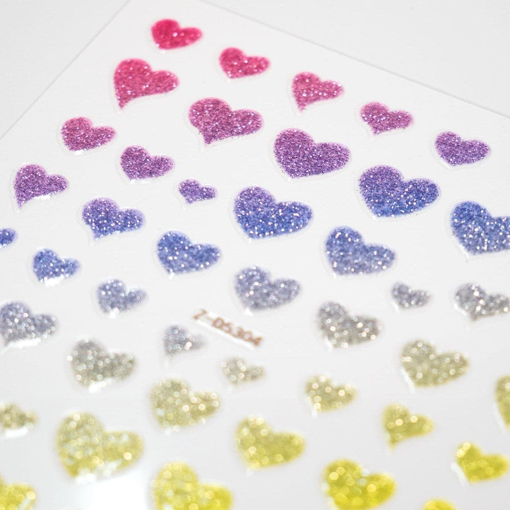 Rainbow Glitter Hearts Nail Stickers